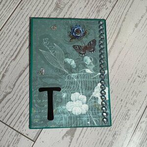 Original ACEO Art Card "T" Decorated With Butterfly Gems & Birdcage